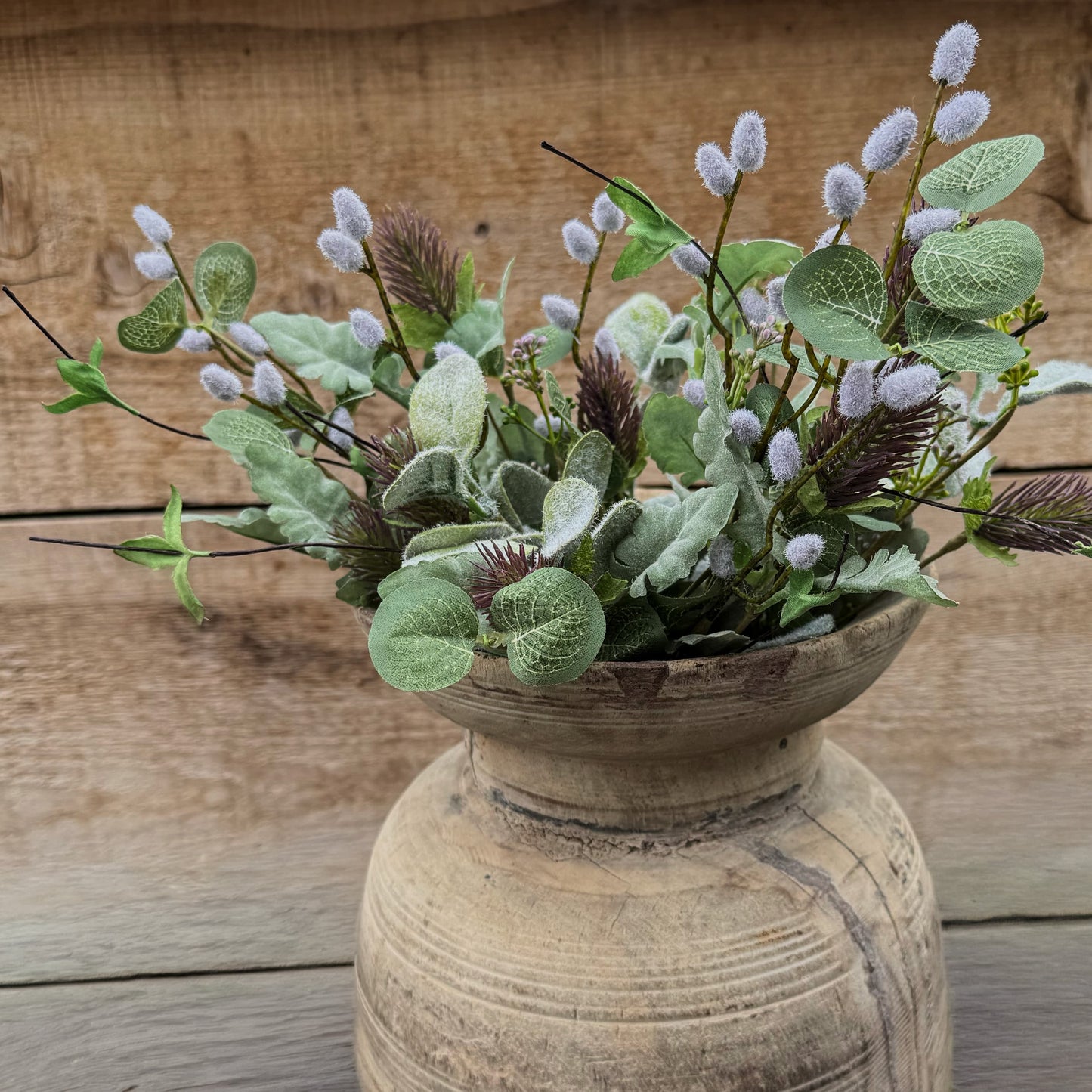 Green Lambs Ear & Willow Pick, 17" - Single Stem Artificial Greenery