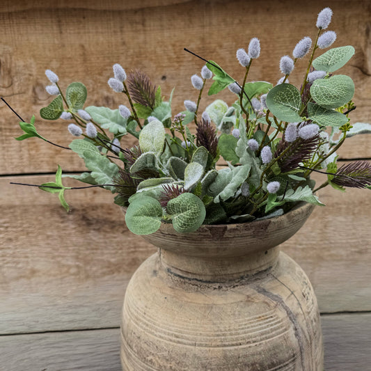 Green Lambs Ear & Willow Pick, 17" - Single Stem Artificial Greenery