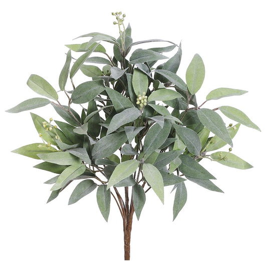 An 18 inch artificial seed eucalyptus bush with green leaves.