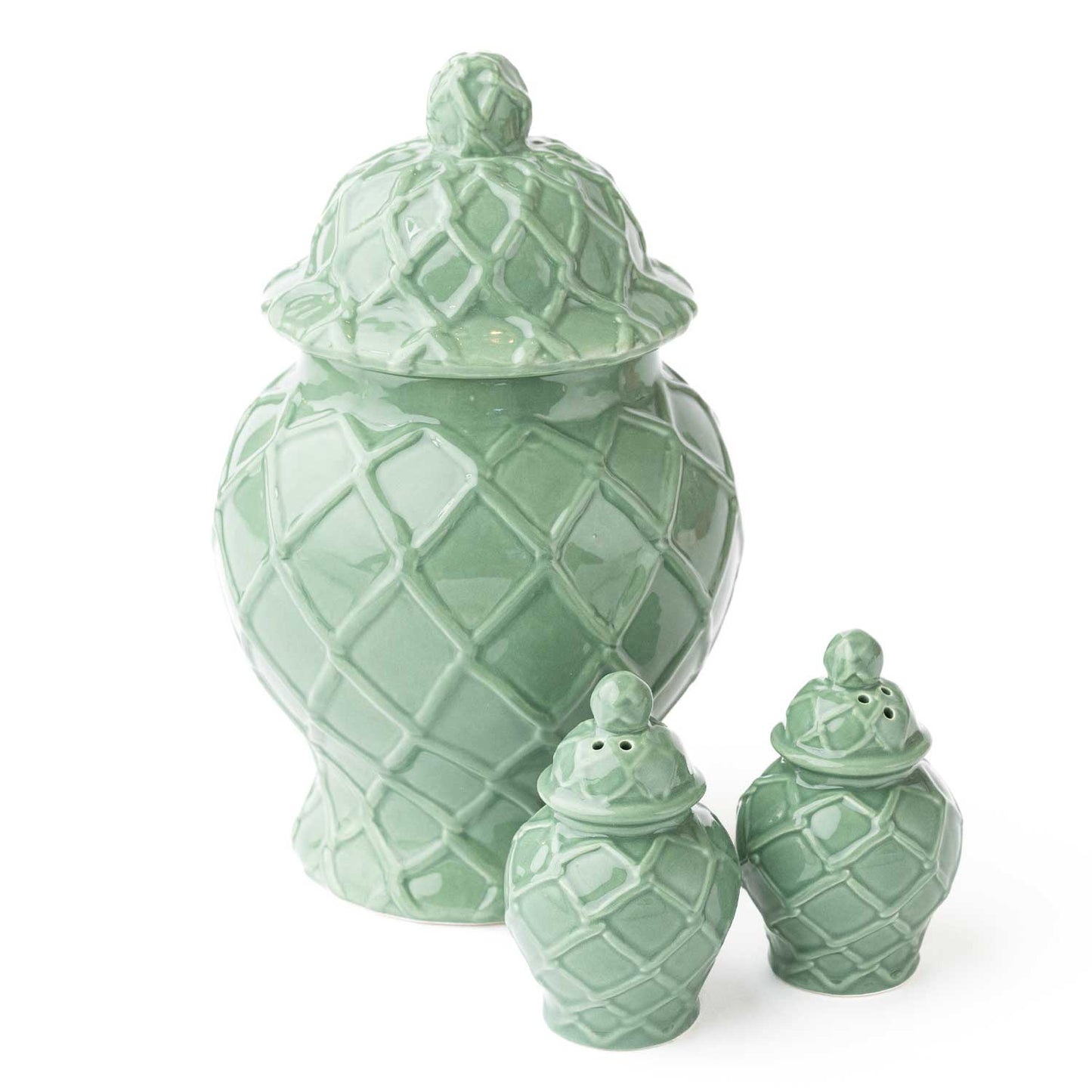 Green Textured Ginger Jars - Three Sizes