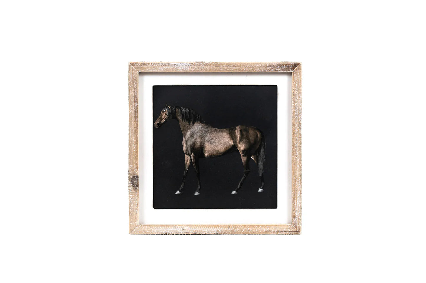 Horse Portrait Wall Décor with Distressed Wood Frame