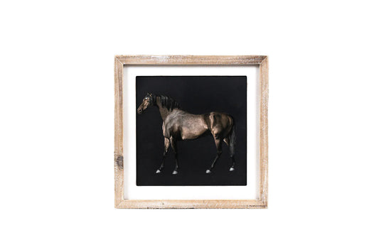 Horse Portrait Wall Décor with Distressed Wood Frame