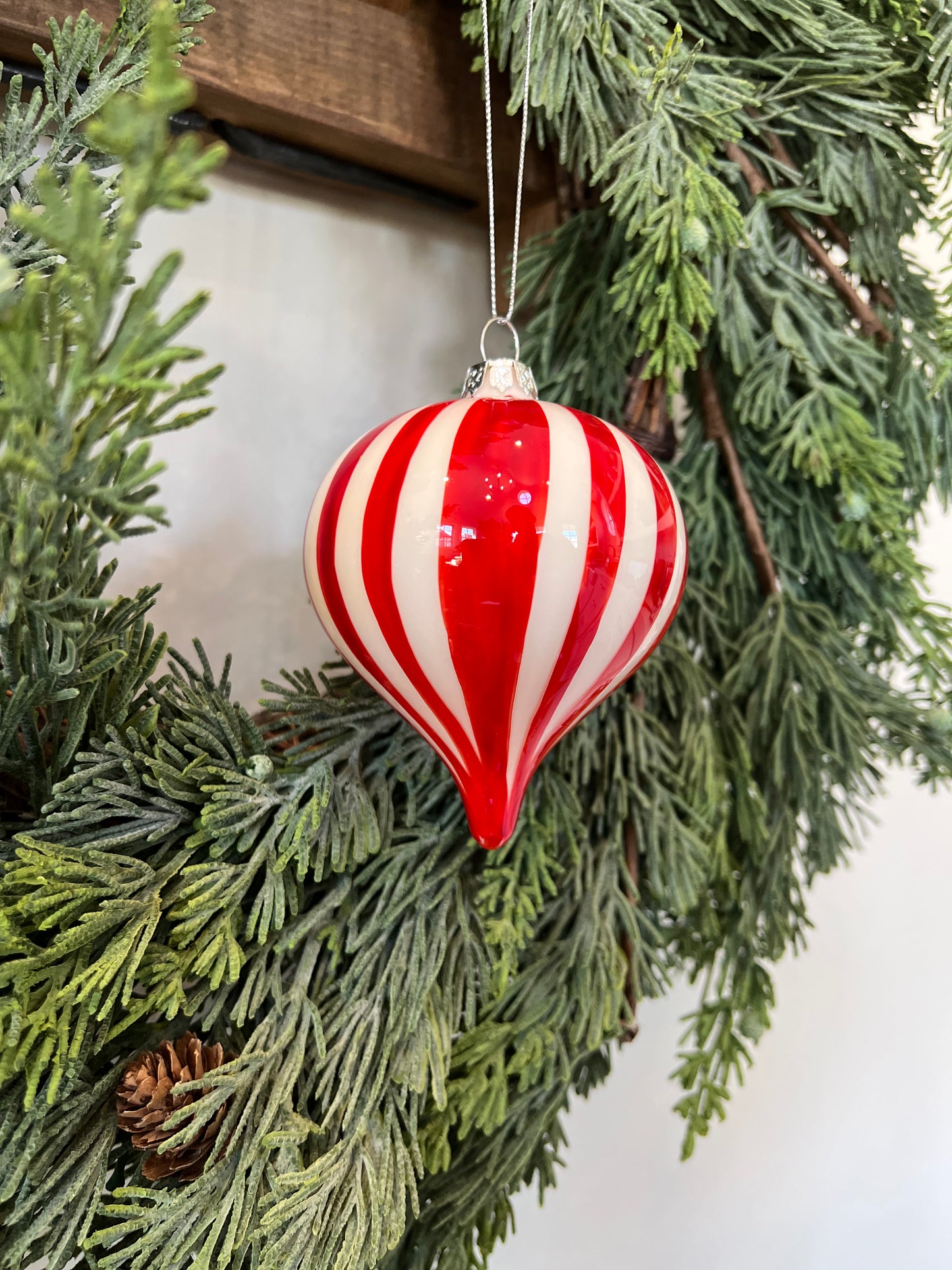 Red and White 3"  glass ball ornament