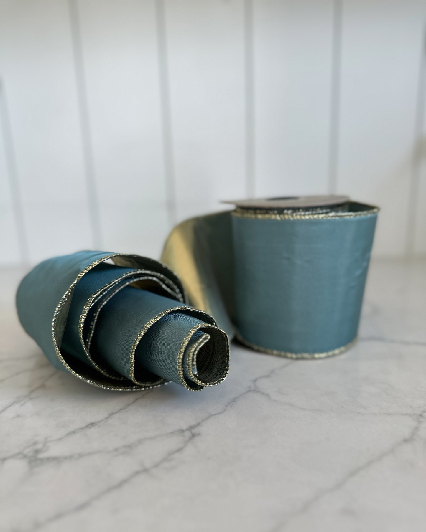 4" Dark Teal Blue Ribbon with Gold Trim