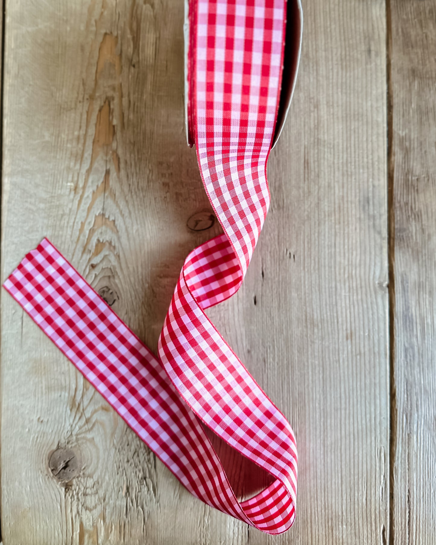 1 1/2" Gingham Check Ribbon - Red/White - 25 Yard Roll