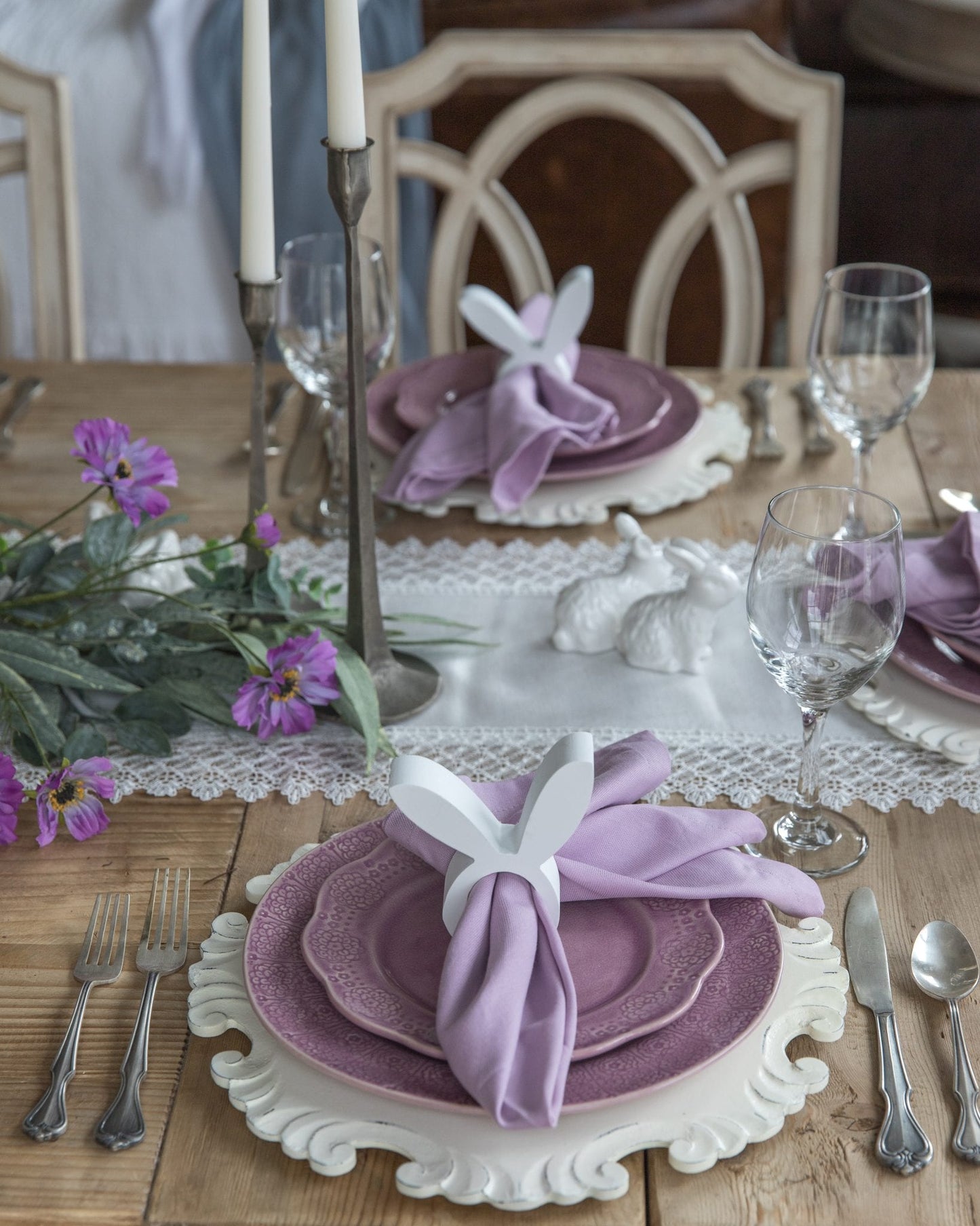 White Easter Bunny Napkin Wooden Napkin Rings