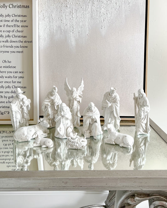 White Resin Sugared Nativity Set (12 Pieces)