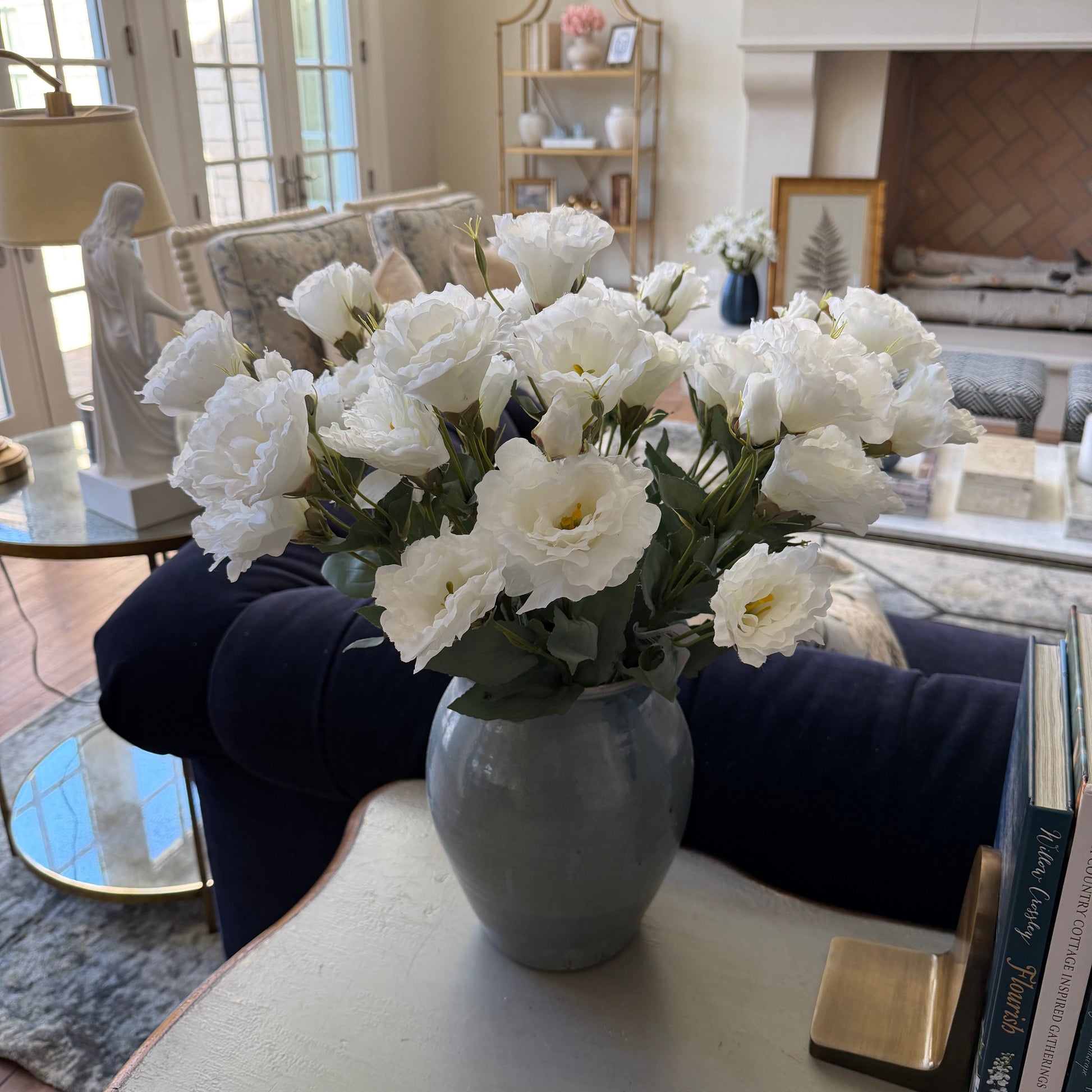White Lisianthus Spray | 21" Faux Floral Stem | Artificial Flower