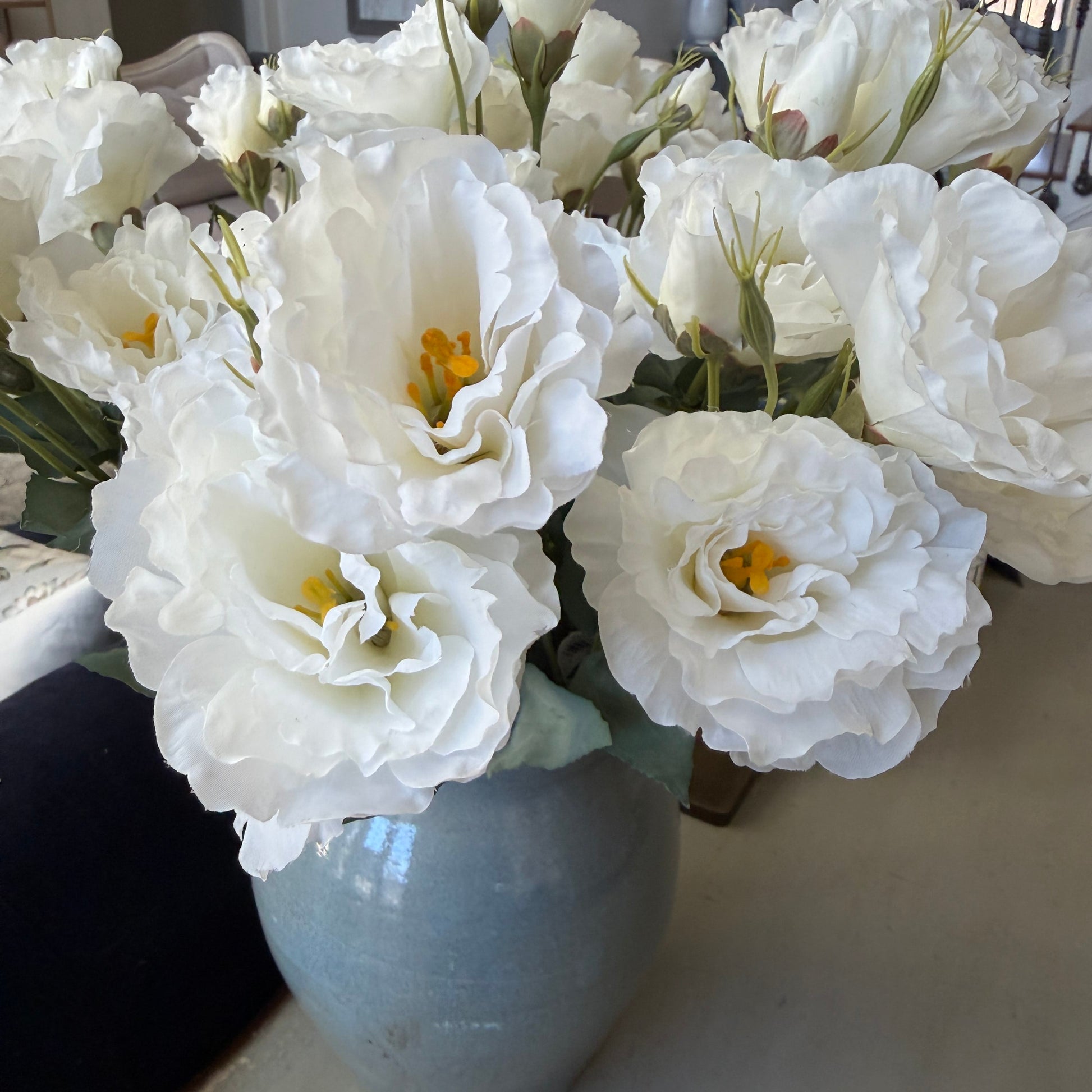 White Lisianthus Spray | 21" Faux Floral Stem | Artificial Flower