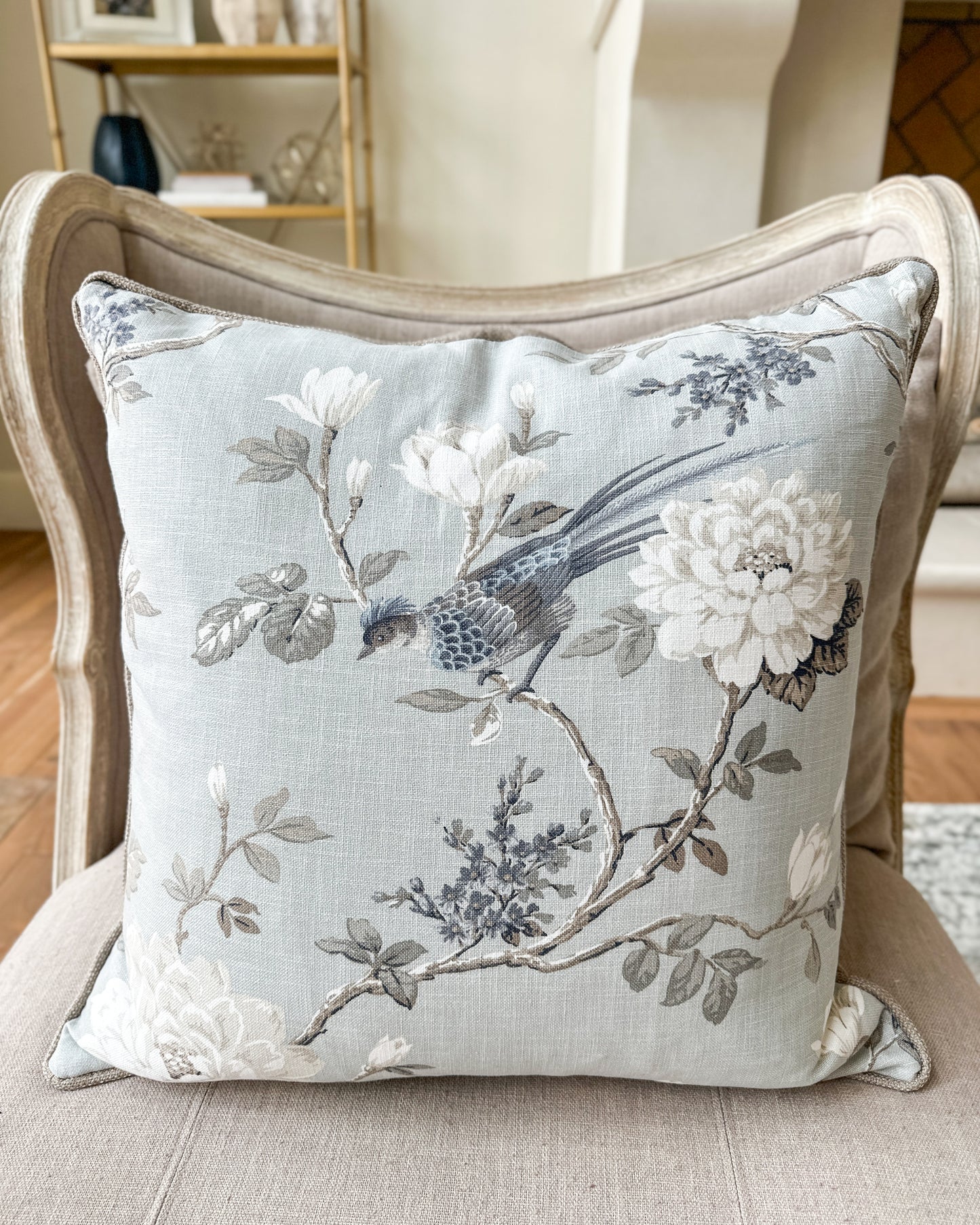 Jubliee Dove French Blue and Taupe 24x24 Pillow