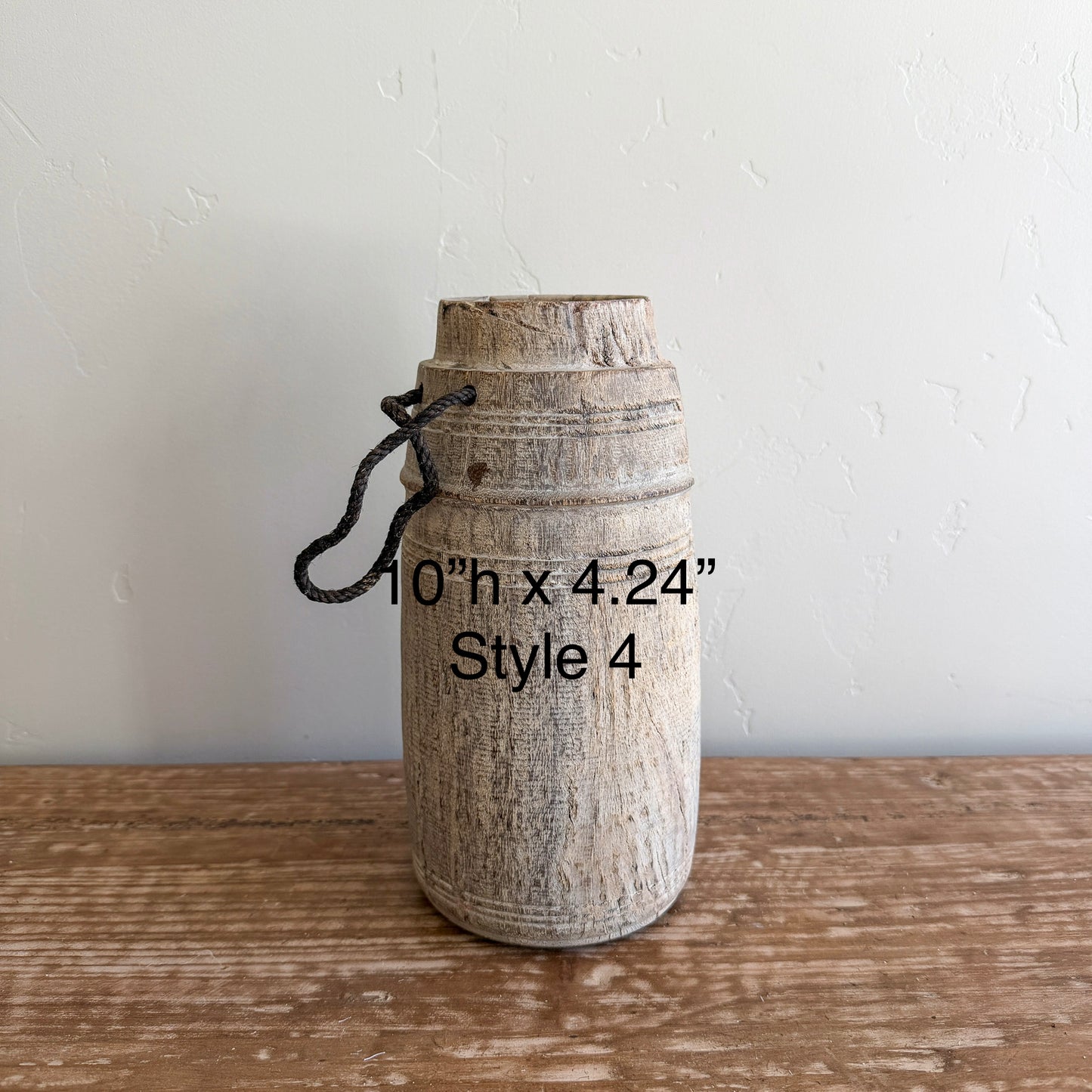 Vintage Wooden Vases with Rope Handles | Handmade Rustic Decorative Vessels