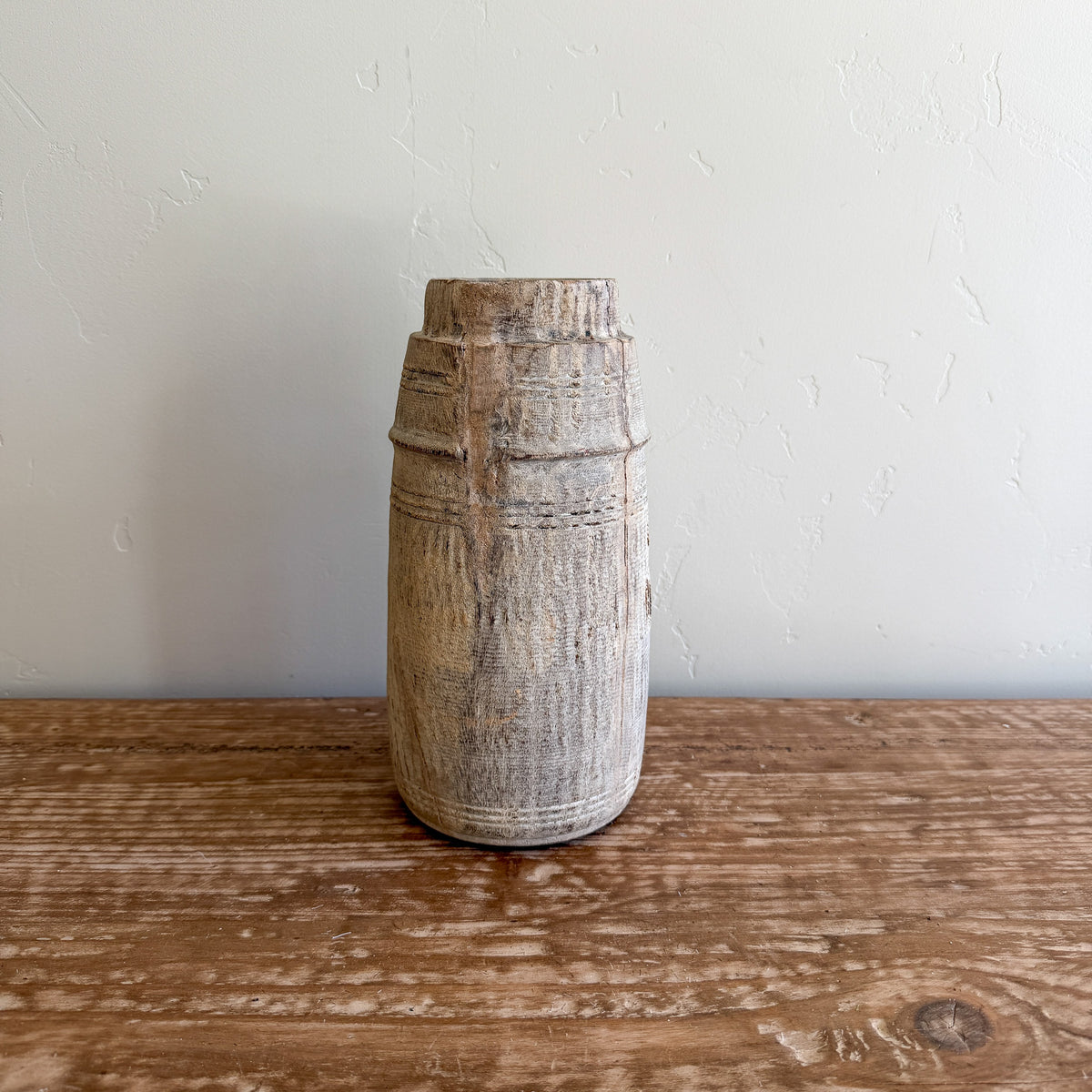 Vintage Wooden Vases with Rope Handles | Handmade Rustic Decorative Vessels