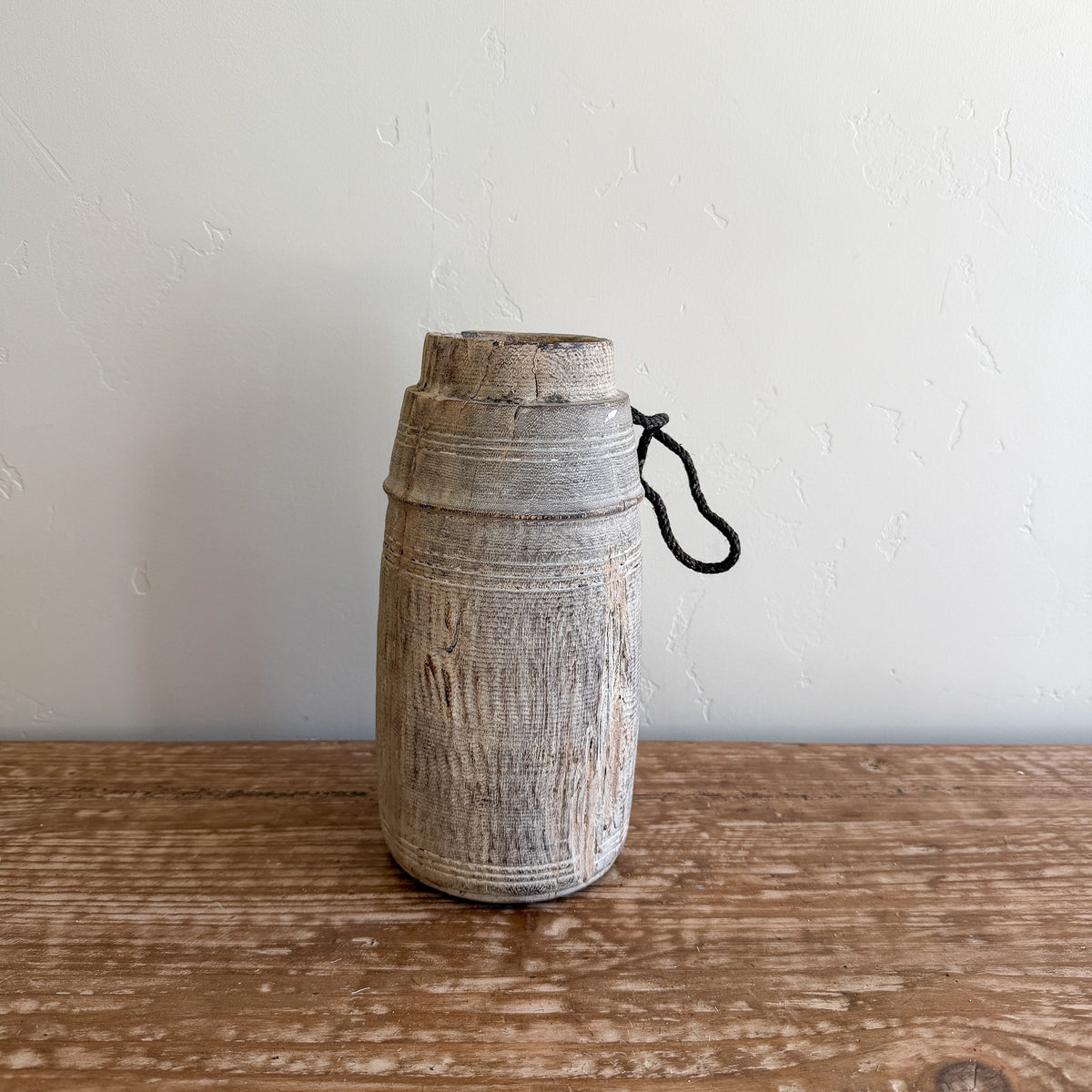 Vintage Wooden Vases with Rope Handles | Handmade Rustic Decorative Vessels