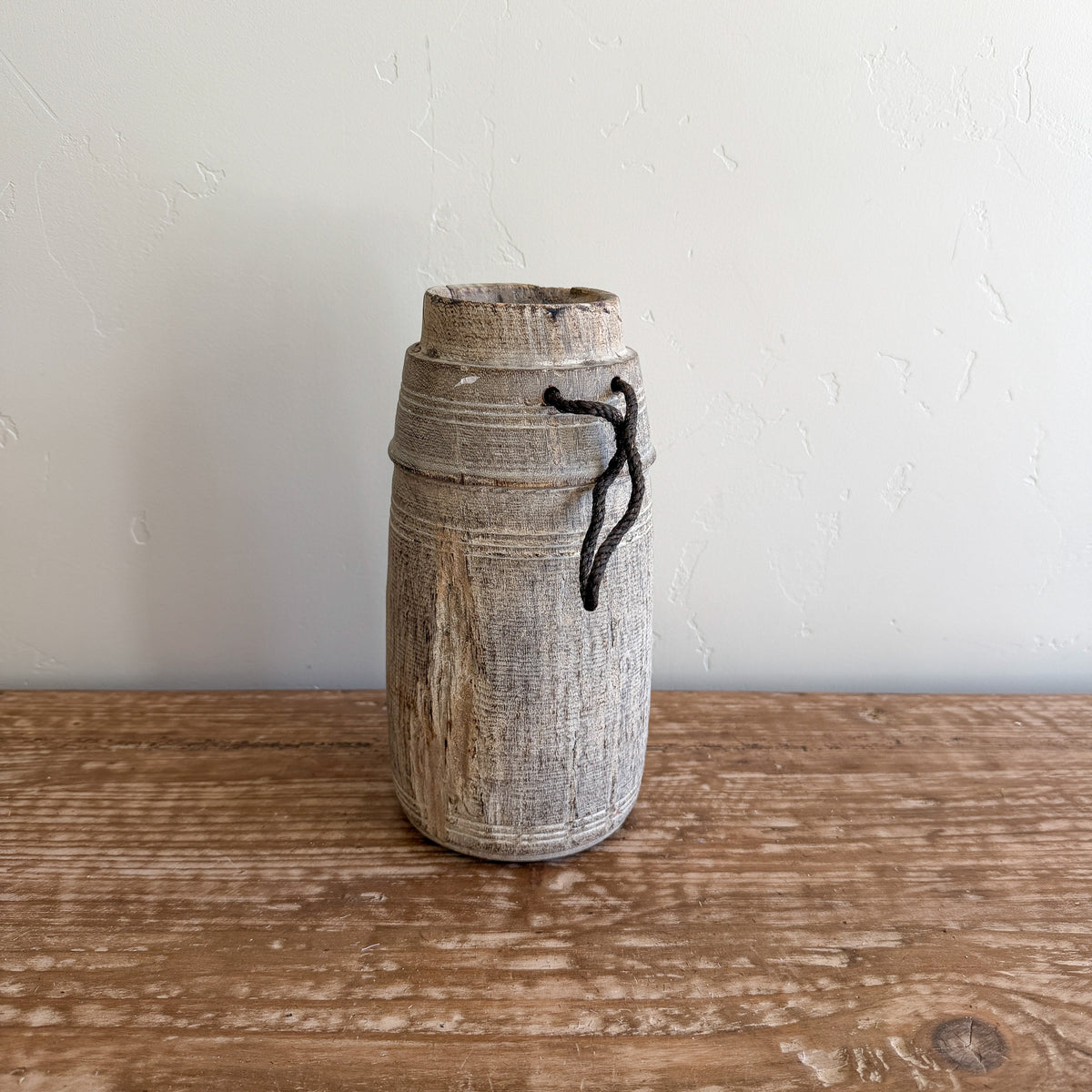 Vintage Wooden Vases with Rope Handles | Handmade Rustic Decorative Vessels