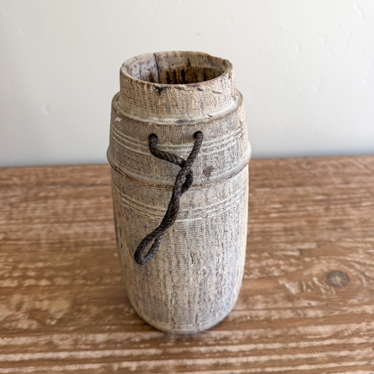 Vintage Wooden Vases with Rope Handles | Handmade Rustic Decorative Vessels