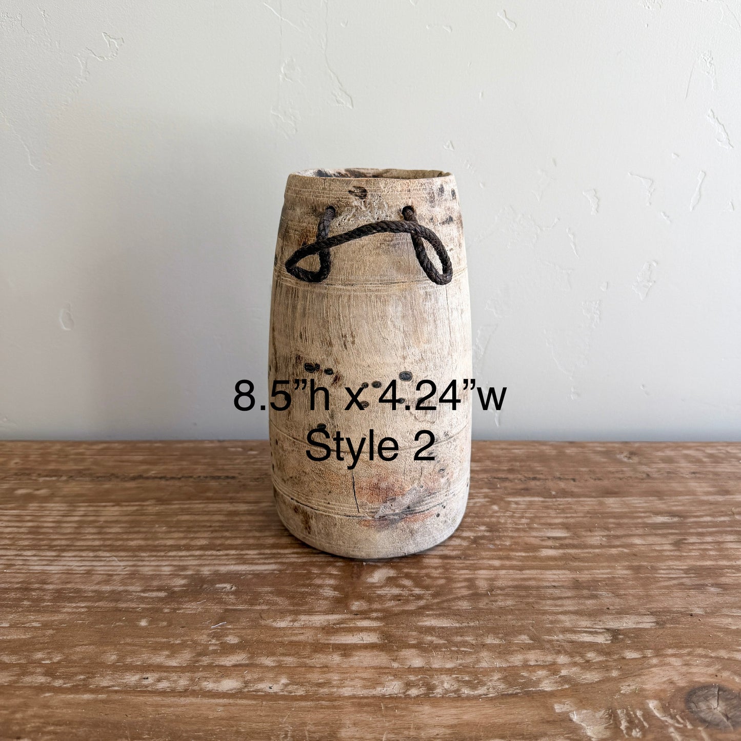 Vintage Wooden Vases with Rope Handles | Handmade Rustic Decorative Vessels