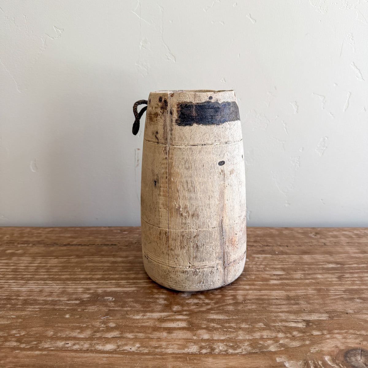 Vintage Wooden Vases with Rope Handles | Handmade Rustic Decorative Vessels