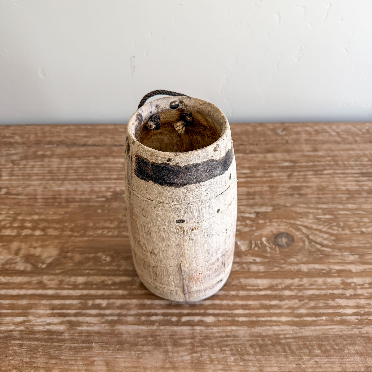 Vintage Wooden Vases with Rope Handles | Handmade Rustic Decorative Vessels