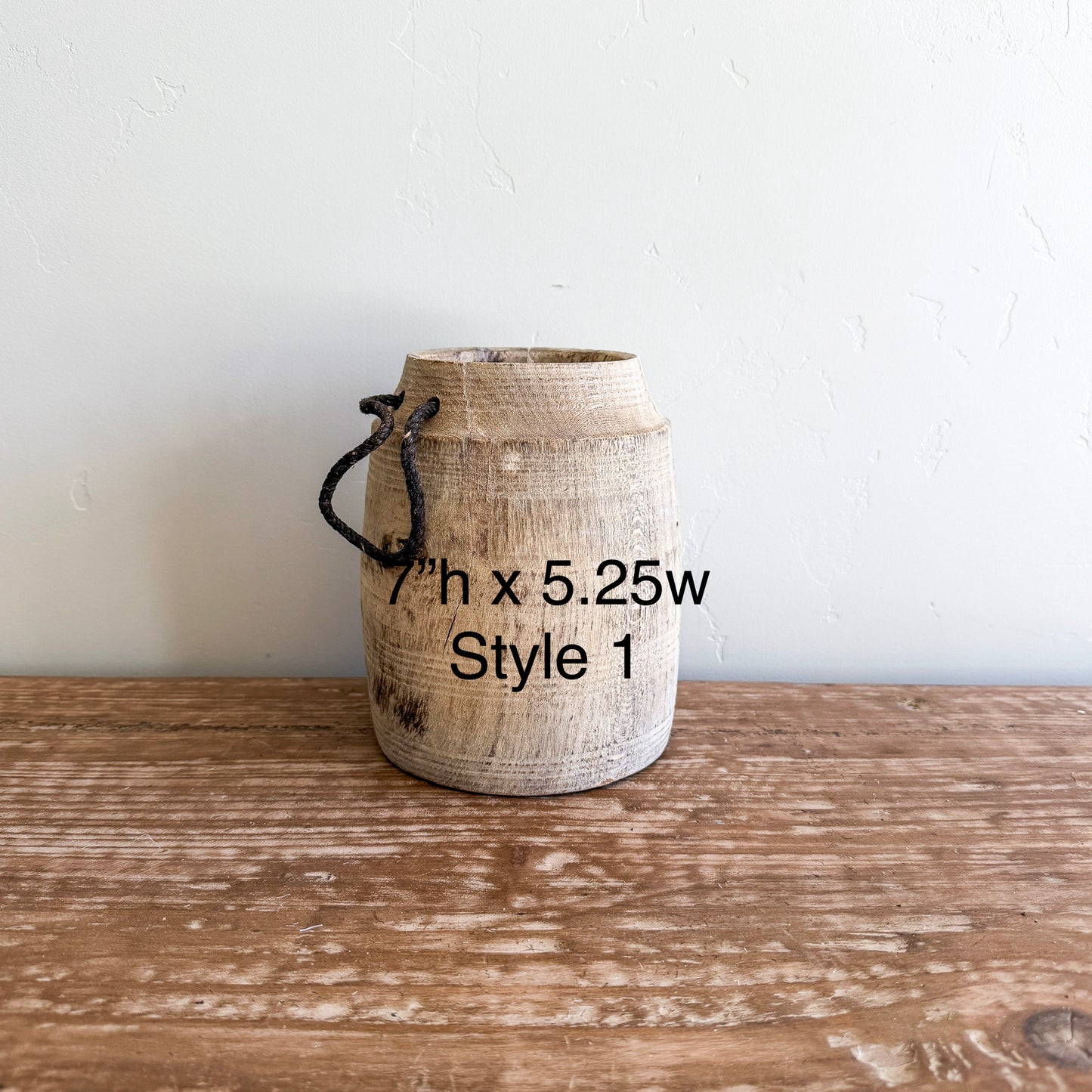 Vintage Wooden Vases with Rope Handles | Handmade Rustic Decorative Vessels