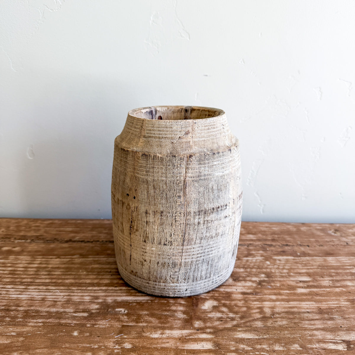 Vintage Wooden Vases with Rope Handles | Handmade Rustic Decorative Vessels