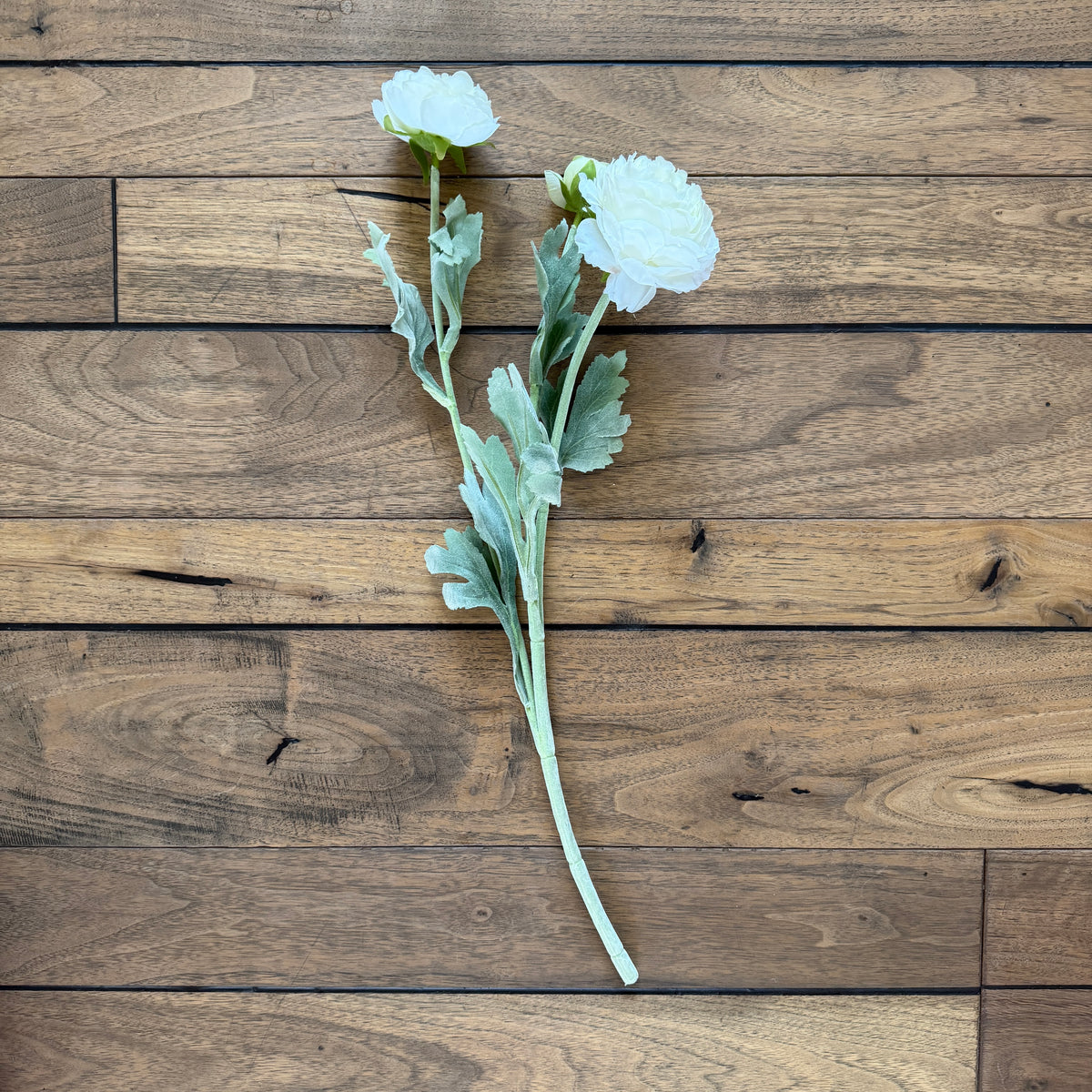 20" White Ranunculus Artificial Flower Stem - 3 Flowers