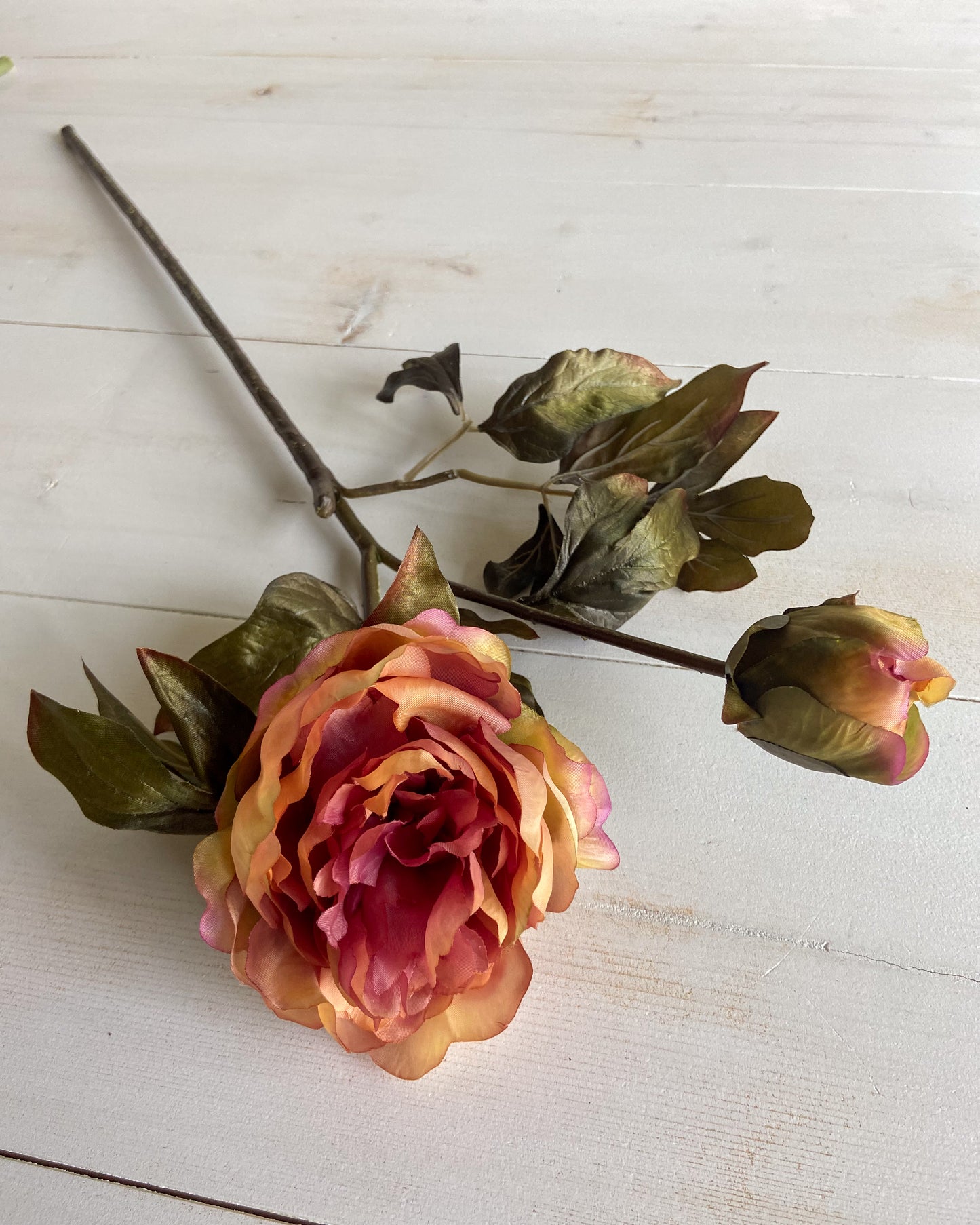 27 INCH PEONY WITH BUD STEM IN YELLOW AND PINK