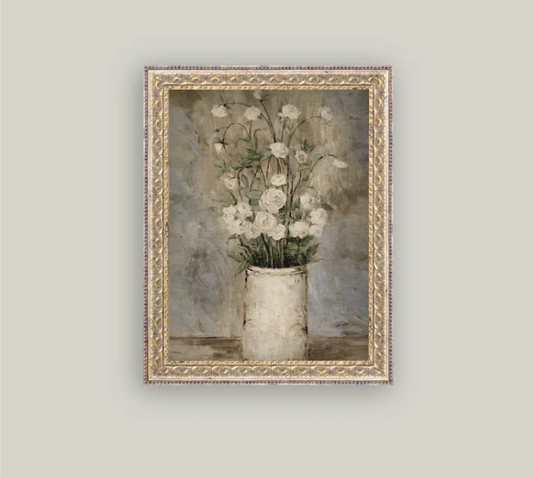 Long Stem White Roses Framed Vintage Art