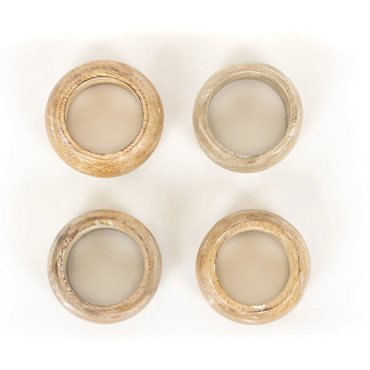 Mango Wood Round Napkin Rings - Set of 4