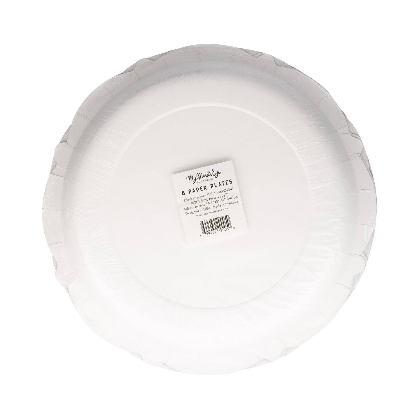 back of paper plates with a visible brand label on a white background