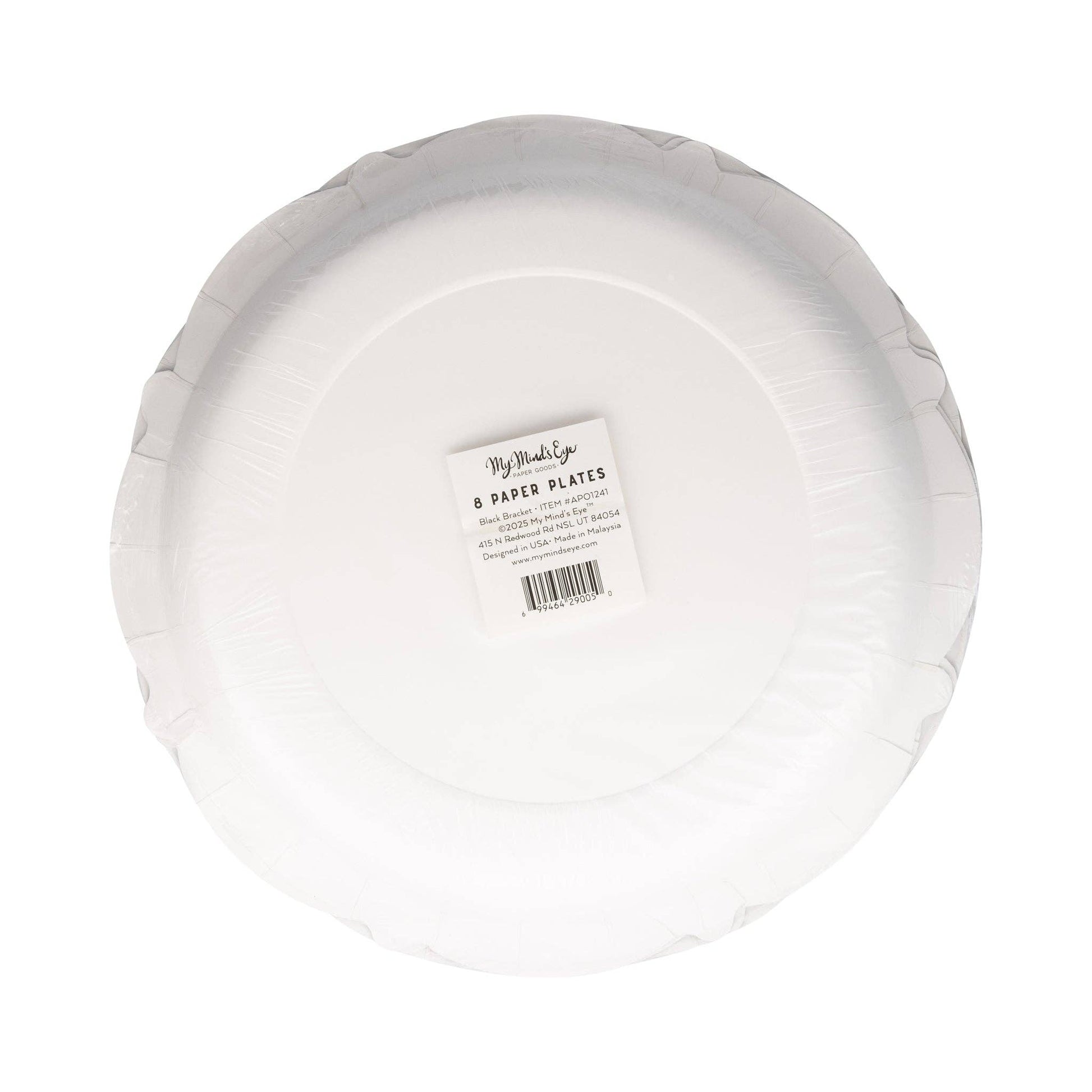 back of paper plates with a visible brand label on a white background