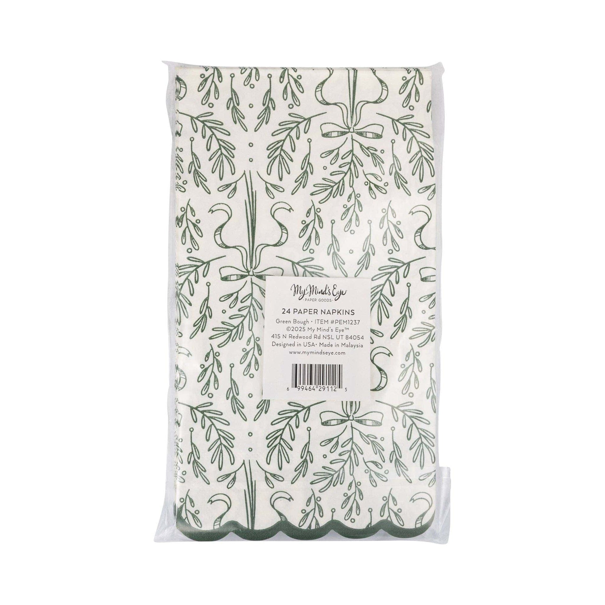 Pack of paper napkins with leaf pattern on a white background