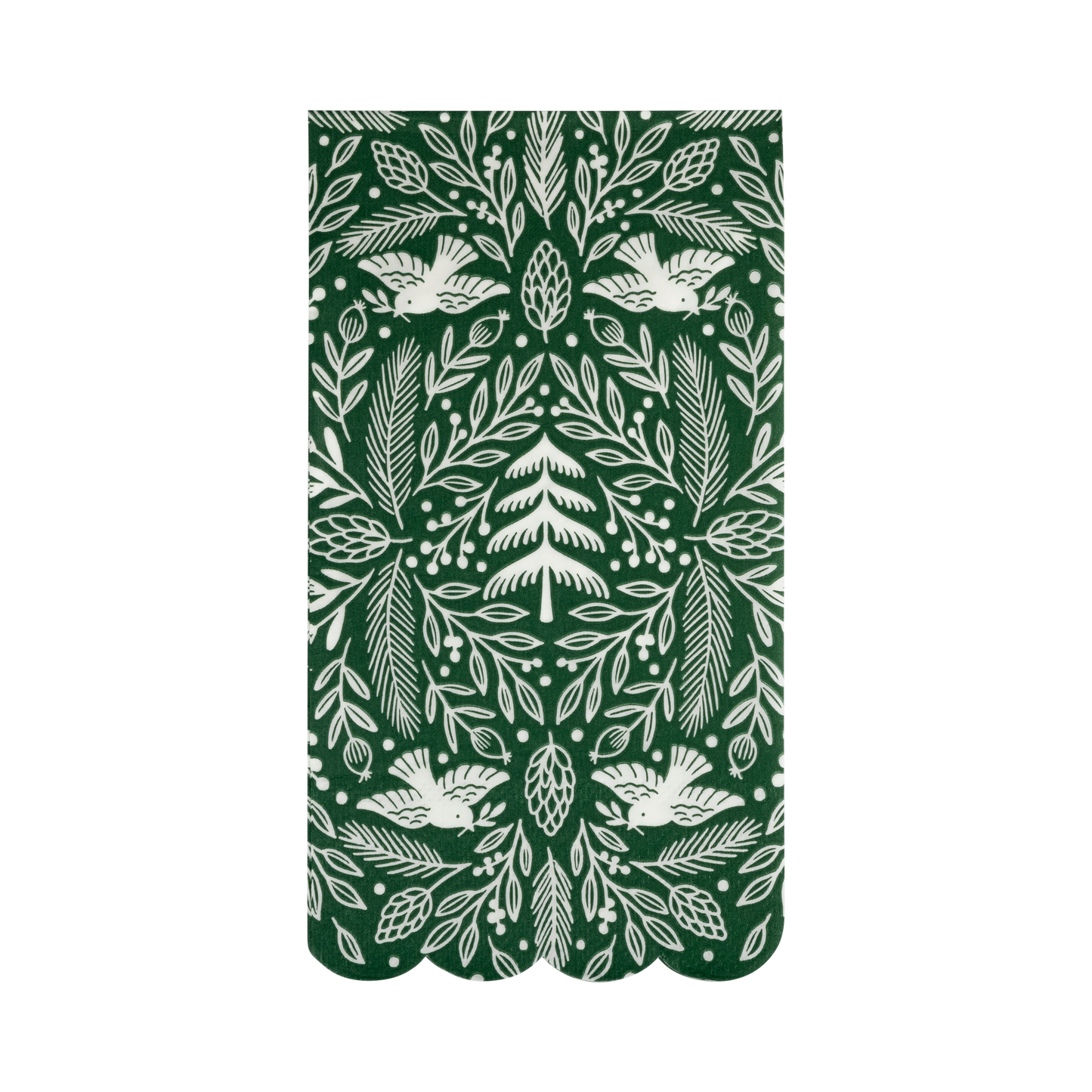 Notebook with a green cover featuring white floral and leaf pattern on a white background
