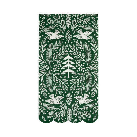 Notebook with a green cover featuring white floral and leaf pattern on a white background