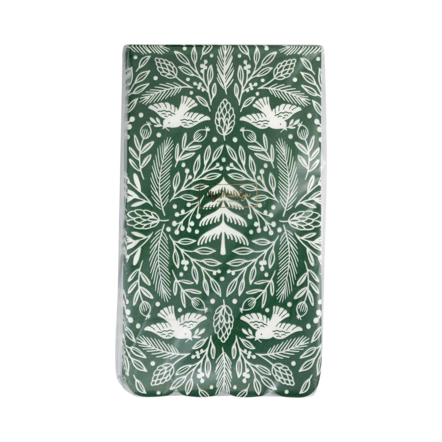 Green notebook with white floral pattern on a white background