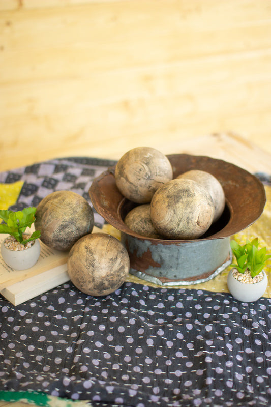 Hand-Carved Mango Wood Spheres