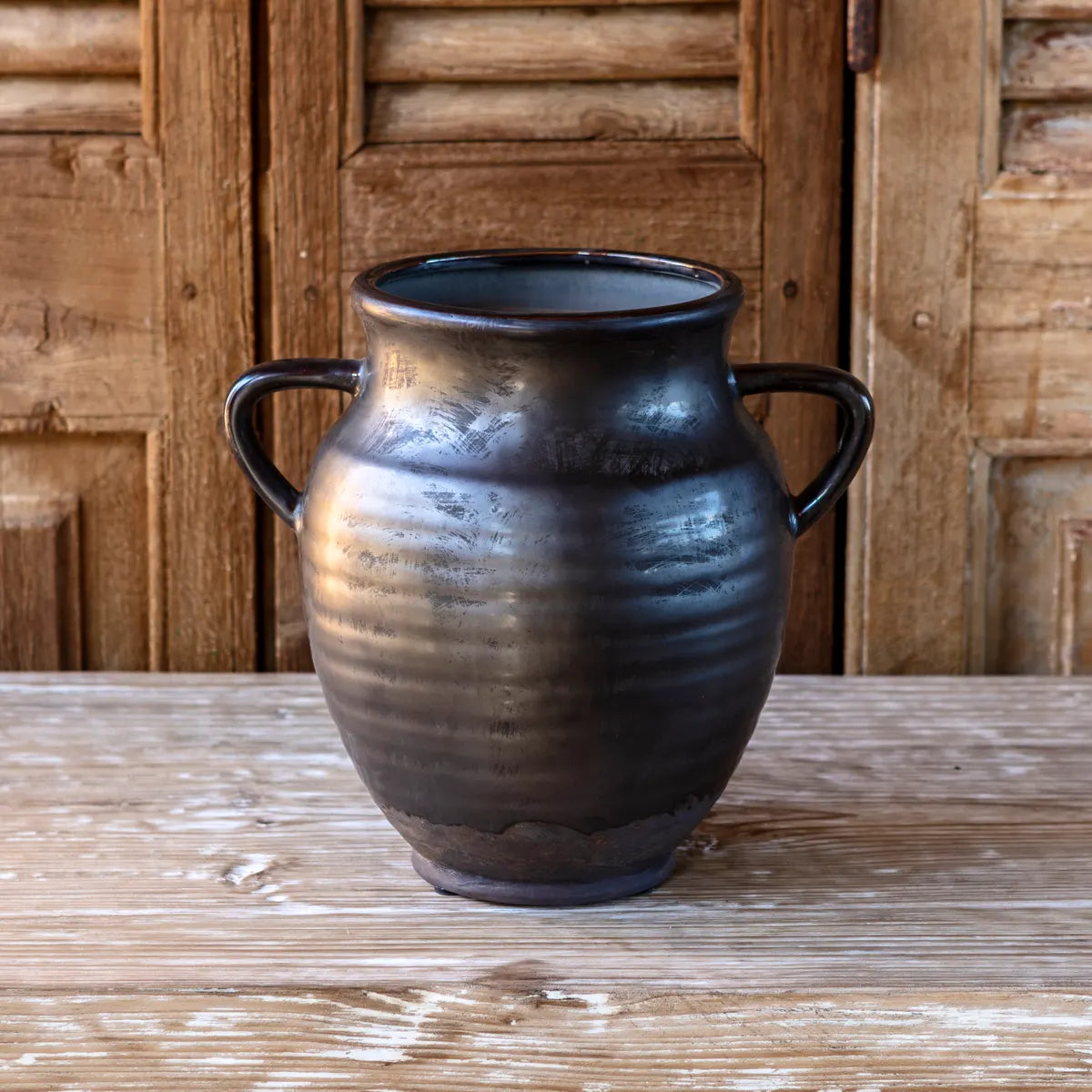 SMOKED GLAZED POTTERY JARDINERE LARGE