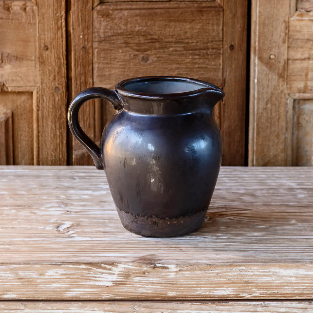 SMOKED GLAZED POTTERY FLOWER PITCHER VASE LARGE