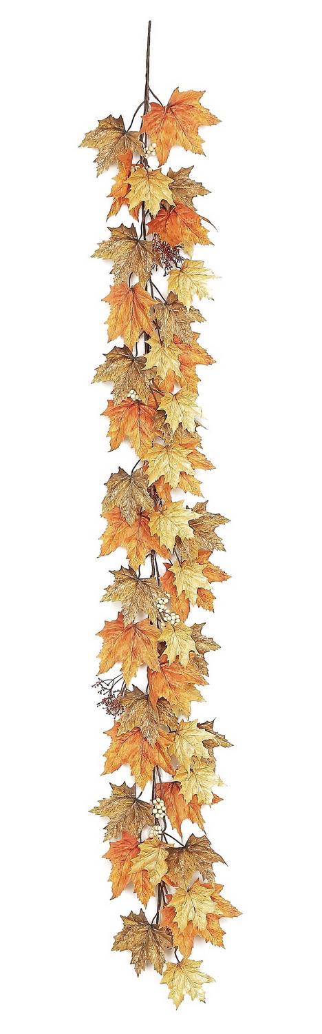 CANADIAN MAPLE LEAF & BERRY GARLAND, 6'; RUST/GOLD