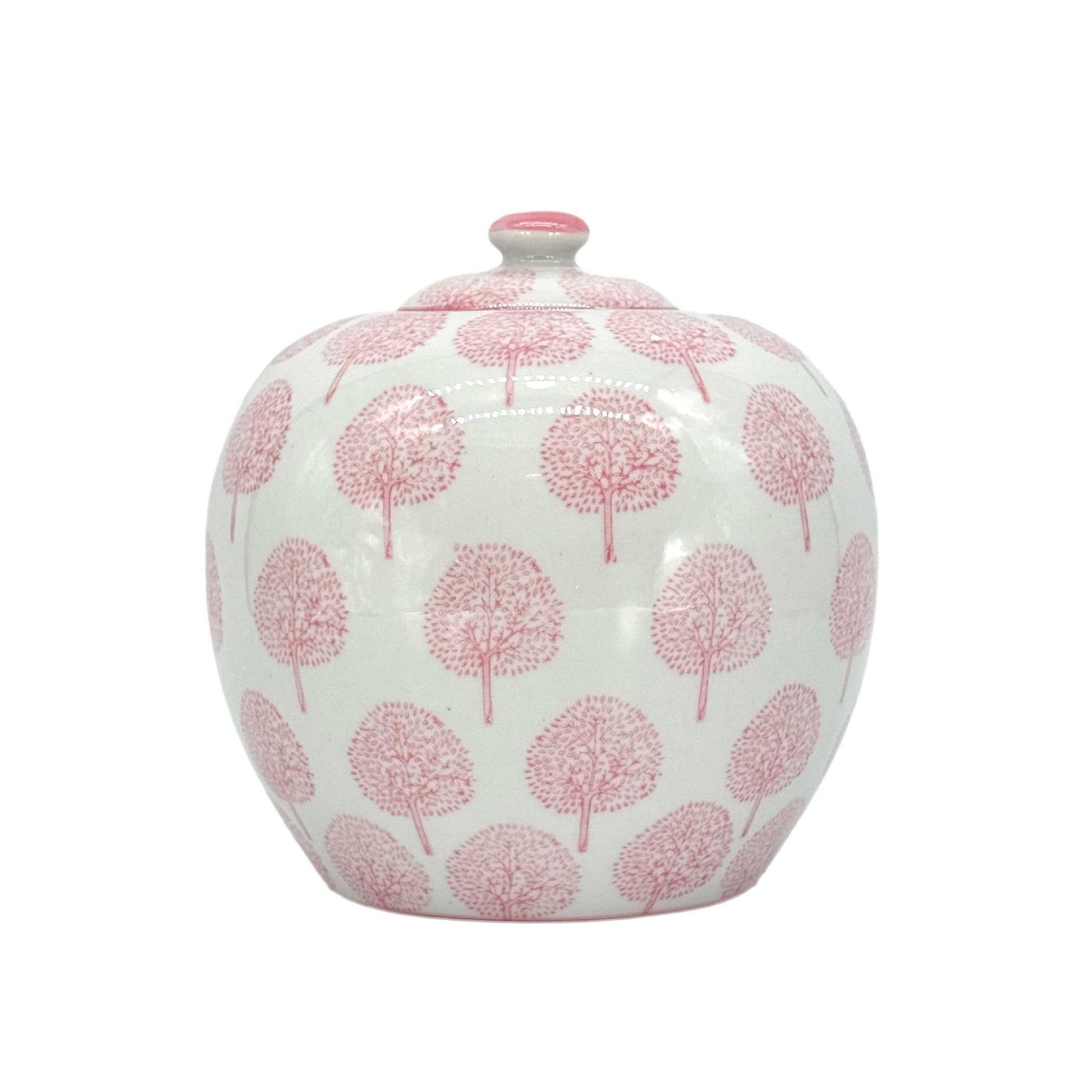 Pink & White Floral Ceramic Chinoiserie Ginger Jar - 8 Inches
