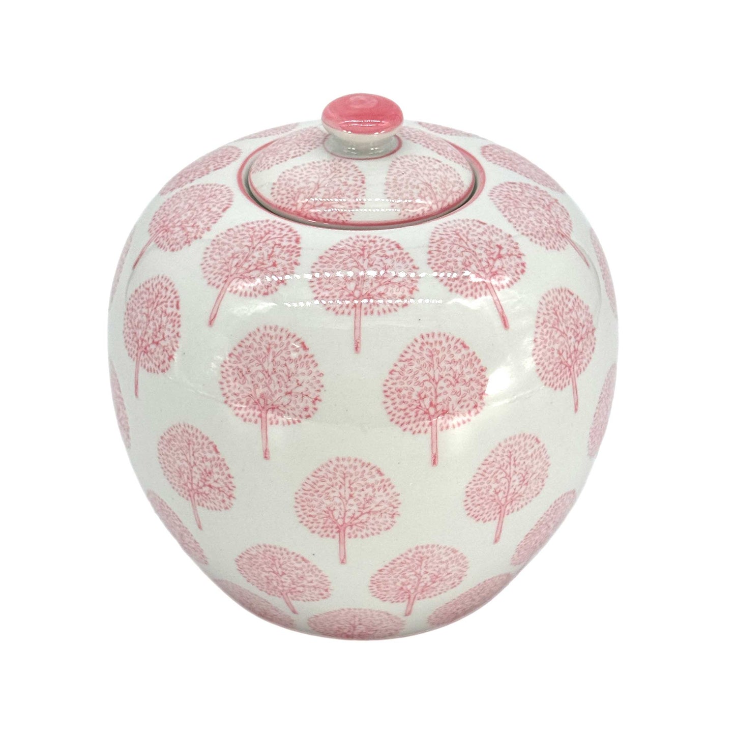 Pink & White Floral Ceramic Chinoiserie Ginger Jar - 8 Inches