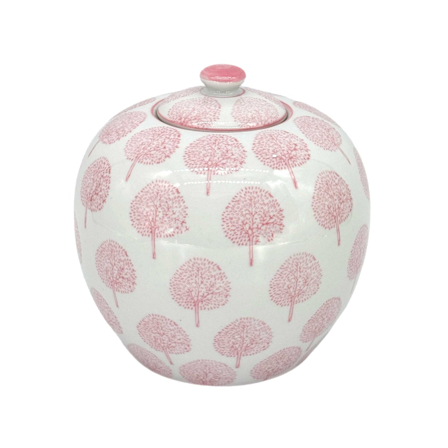 Pink & White Floral Ceramic Chinoiserie Ginger Jar - 8 Inches