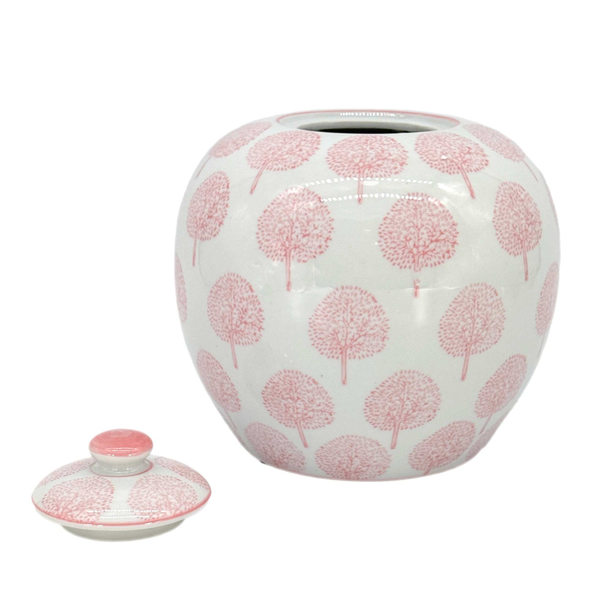 Pink & White Floral Ceramic Chinoiserie Ginger Jar - 8 Inches