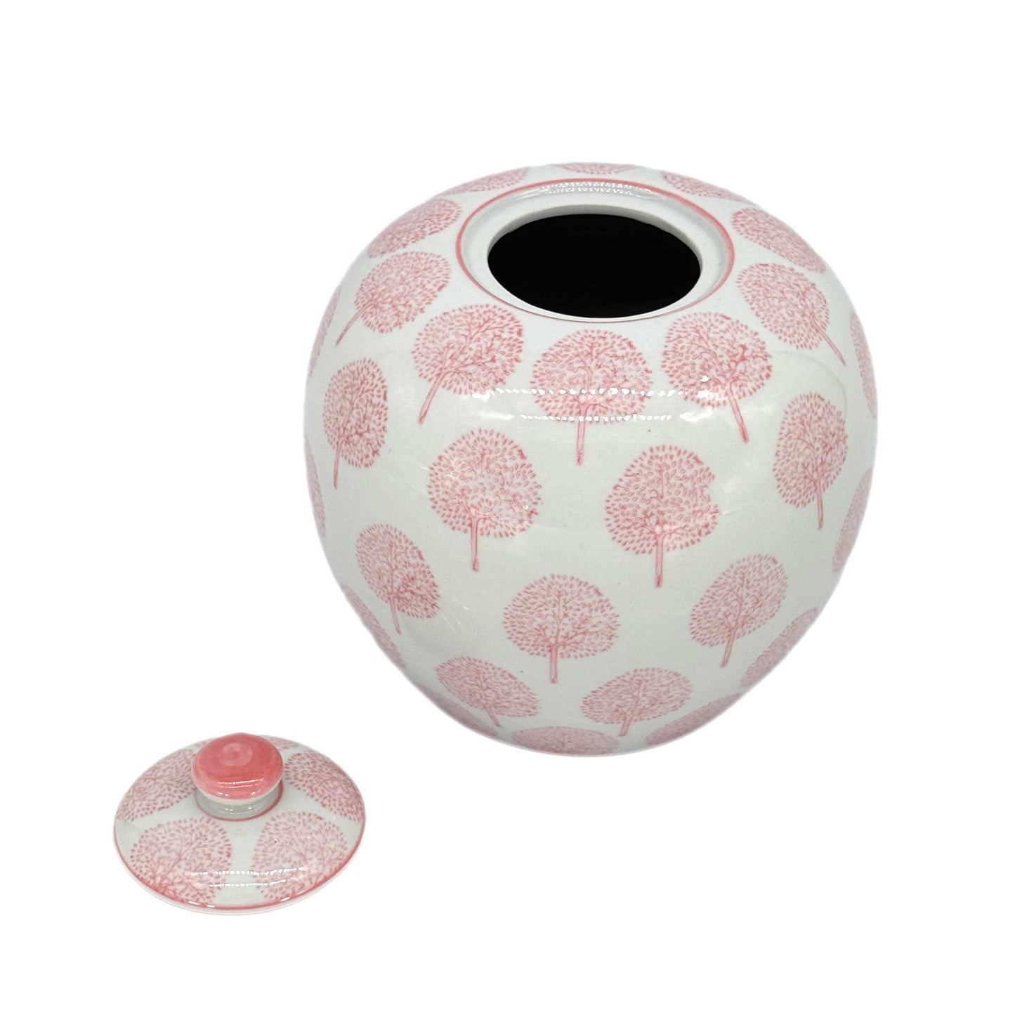 Pink & White Floral Ceramic Chinoiserie Ginger Jar - 8 Inches