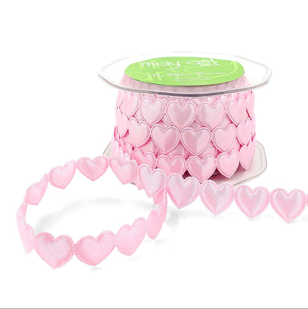 3/4″ Puffy Satin Heart Shape Ribbon with Cut Sealed Edge in PInk