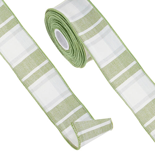 Sage Green Plaid Ribbon 2.5"