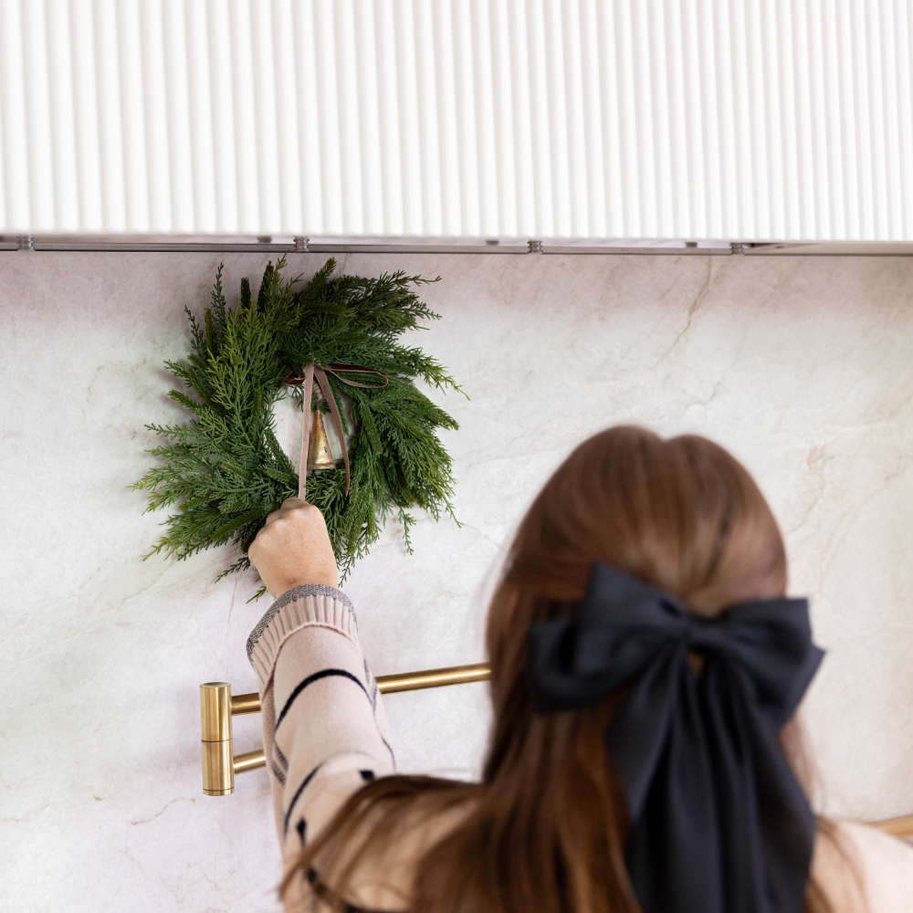 Brown bow on a Christmas wreath