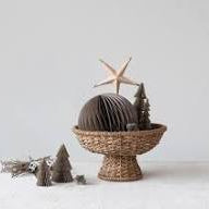 Round Braided Rattan Footed Bowl