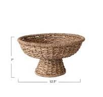 Round Braided Rattan Footed Bowl with dimensions