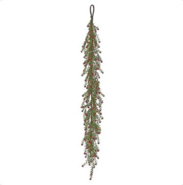 BOXWOOD & BERRY GARLAND, 4'; PE, GREEN/RED