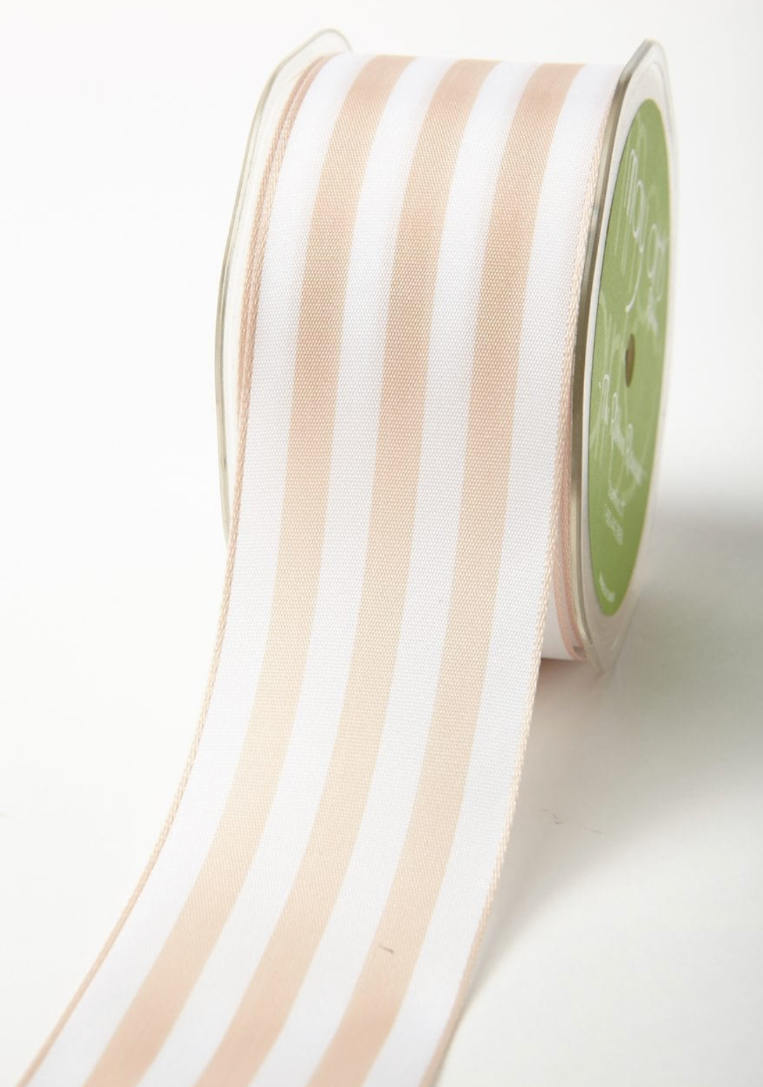 2 Inch Striped Ribbon with Woven Edge in Champagne and White